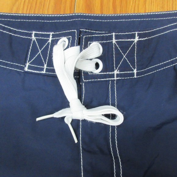 EXPRESS Mens LINED SWIM SHORTS COTTON/NYLON NAVY & WHITE Sz 32 - Picture 2 of 4